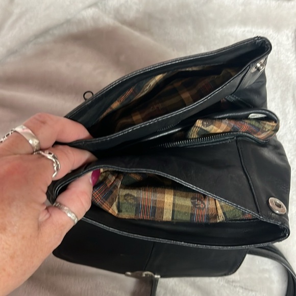 Derek Alexander Black & Brown Leather Sling Backpack Shoulder Bag Purse - Picture 11 of 16